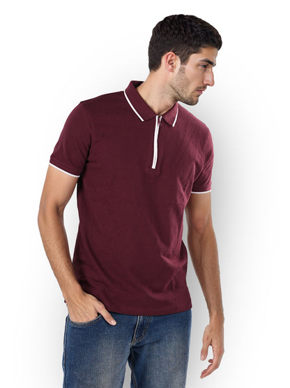 Burgundy Solid Cotton Polo