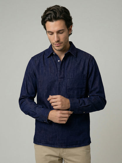 Celio Mens Navy Twill Regular Fit Cotton Shirts