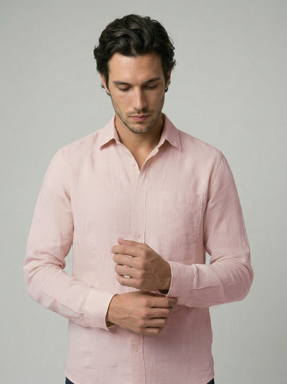 Celio Mens Orange Solid Regular Fit Linen Shirts