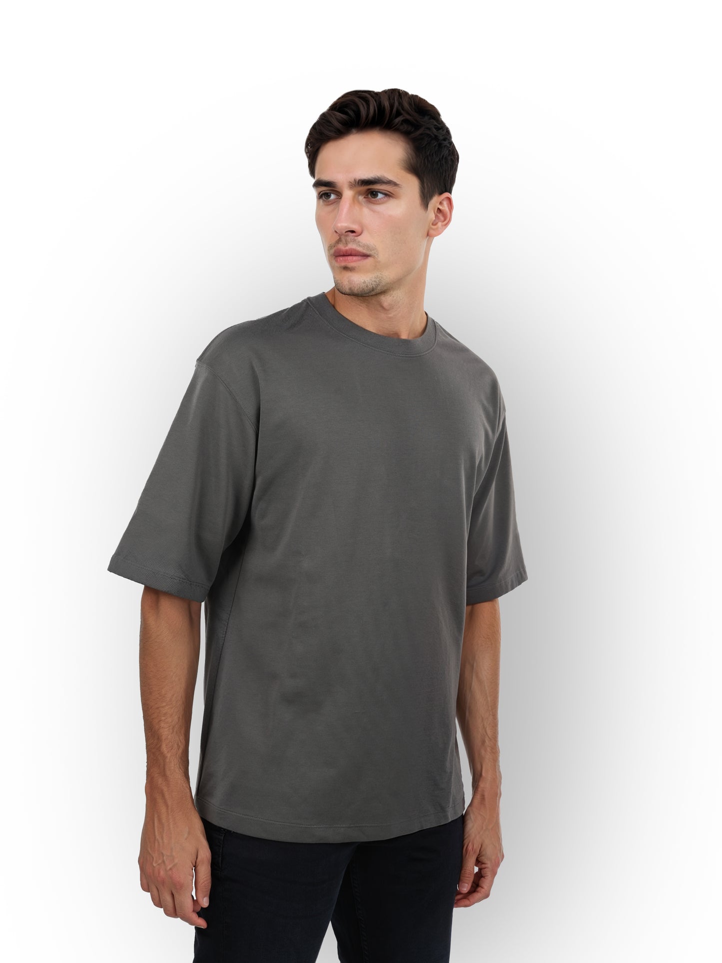 Grey Solid Cotton T-shirt