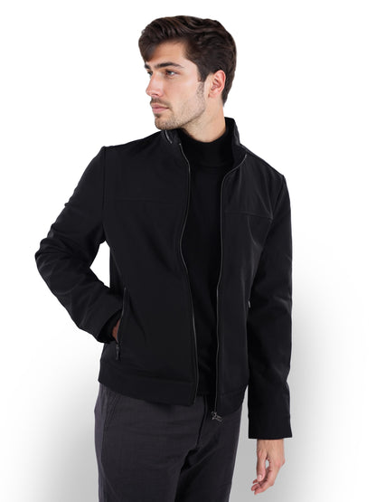 Black Solid Polyester Jacket