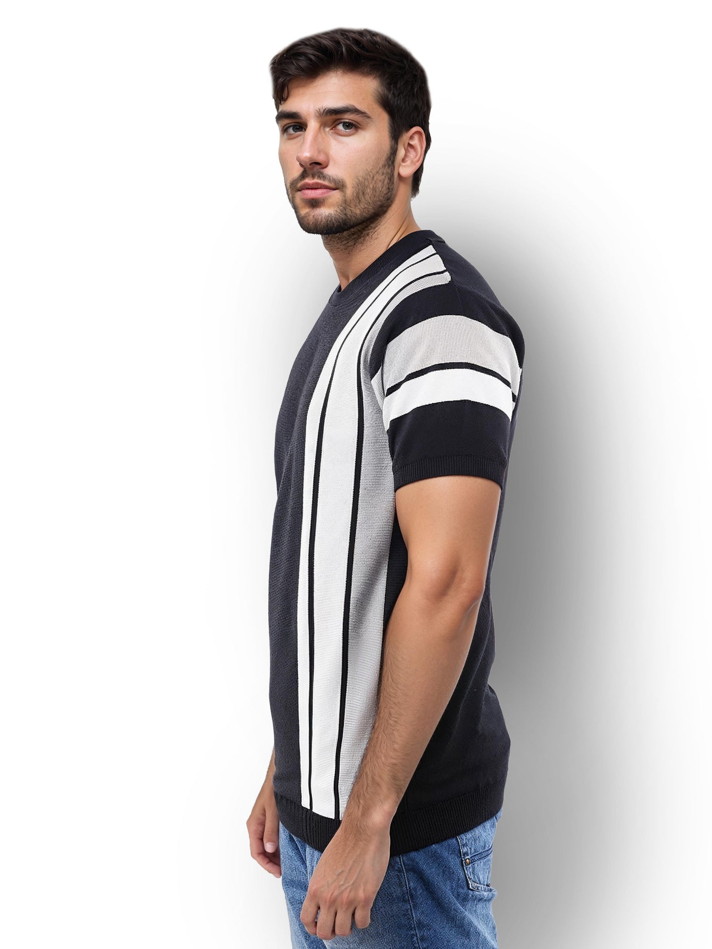 Black Striped Cotton T-shirt