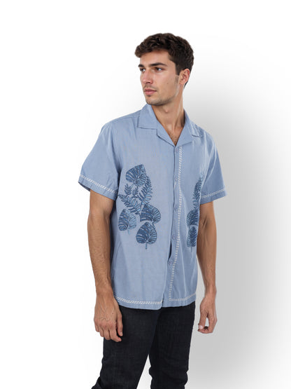 Blue Embroidered Cotton Shirt