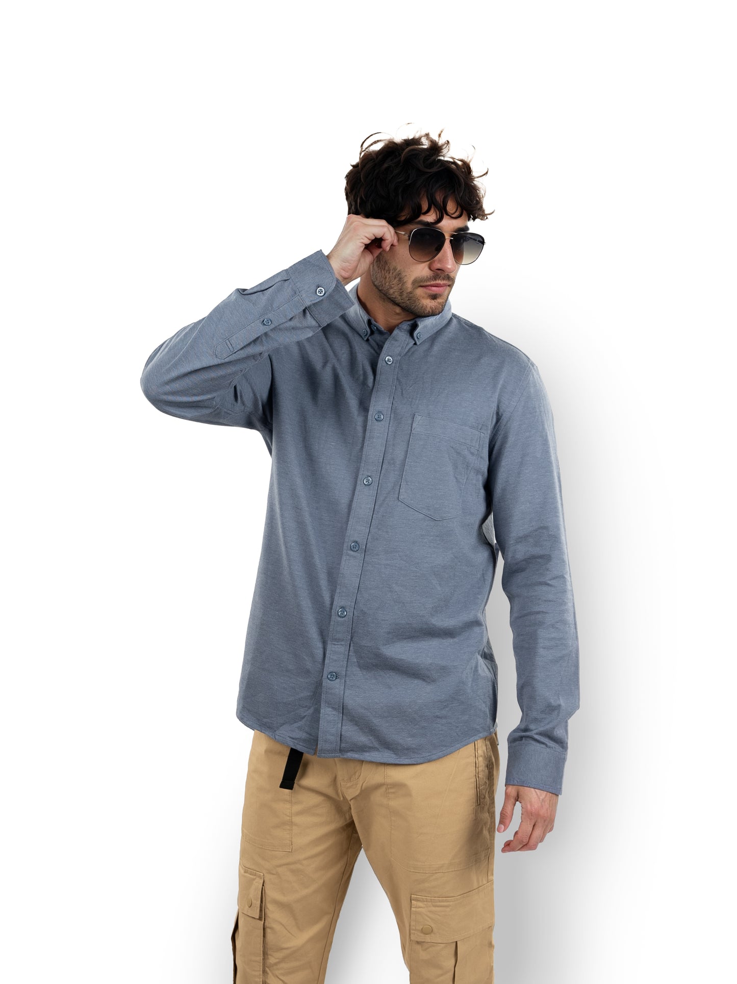 Blue Solid Cotton Shirt