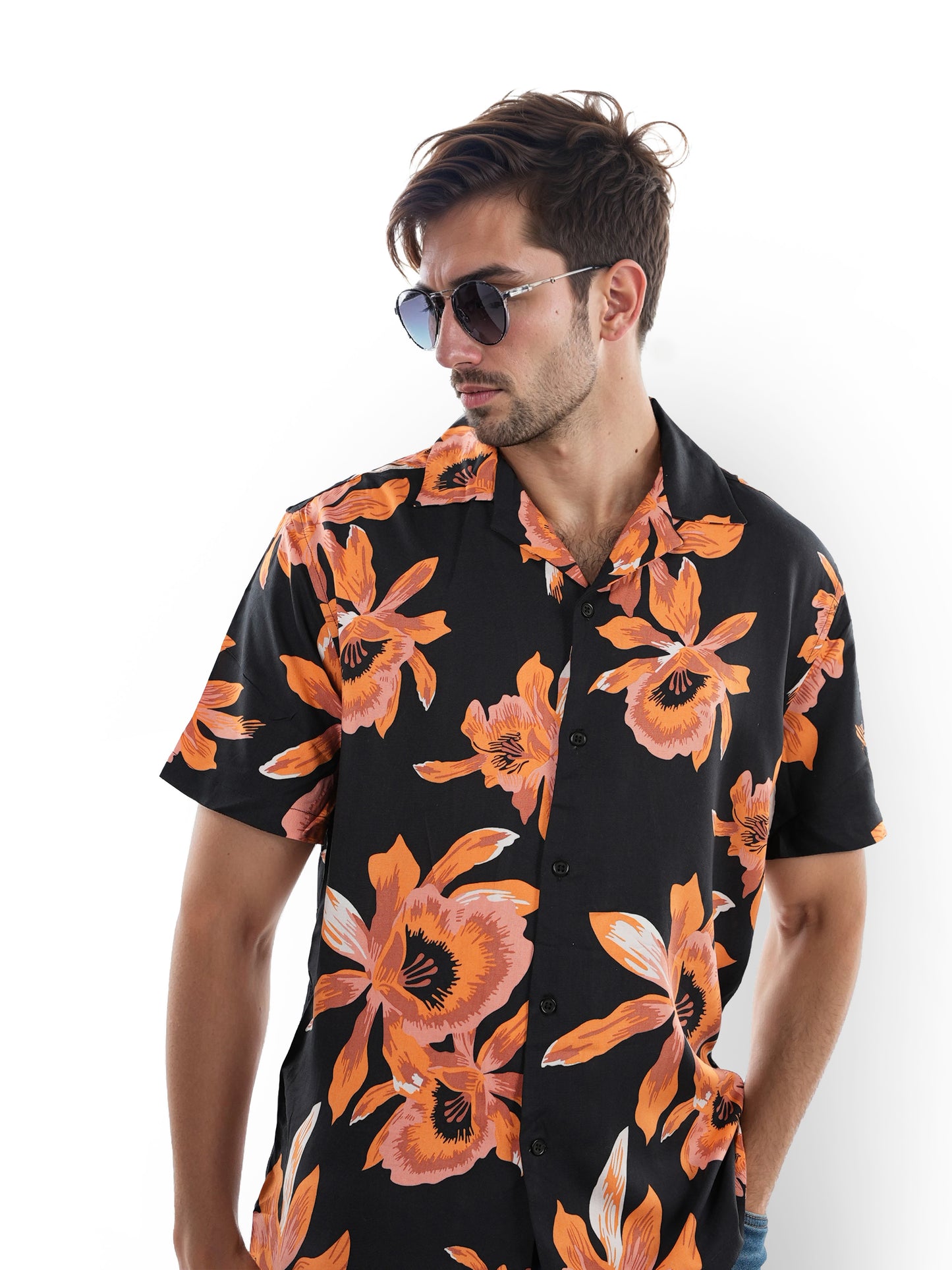 Orange Printed Viscose Shirt