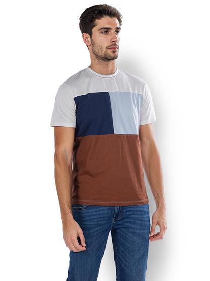 Beige Colourblock Cotton T-shirt