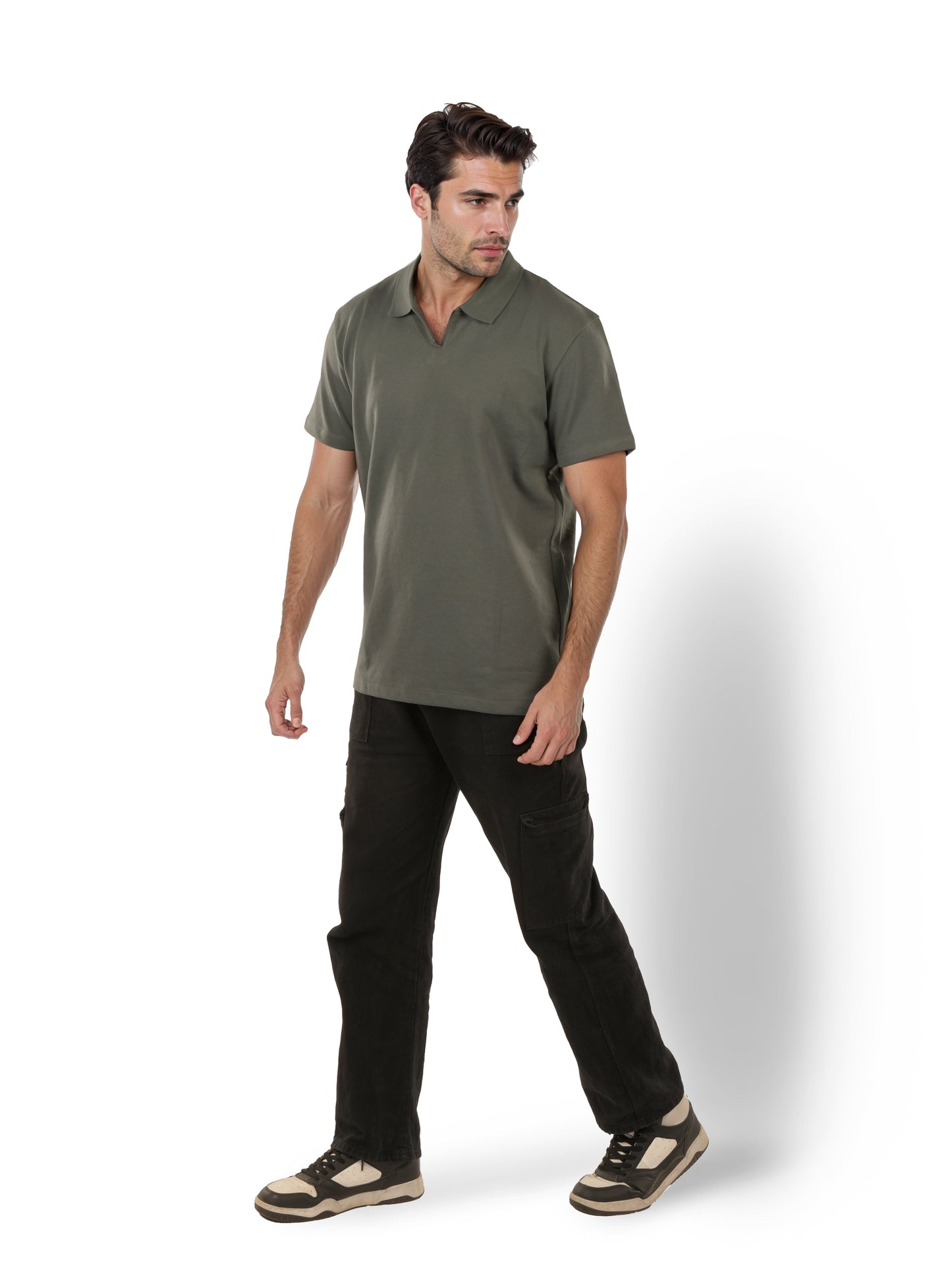 Grey Solid Cotton Polo