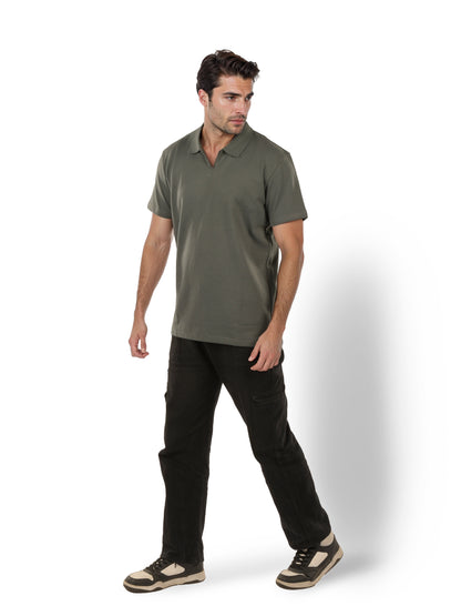 Grey Solid Cotton Polo