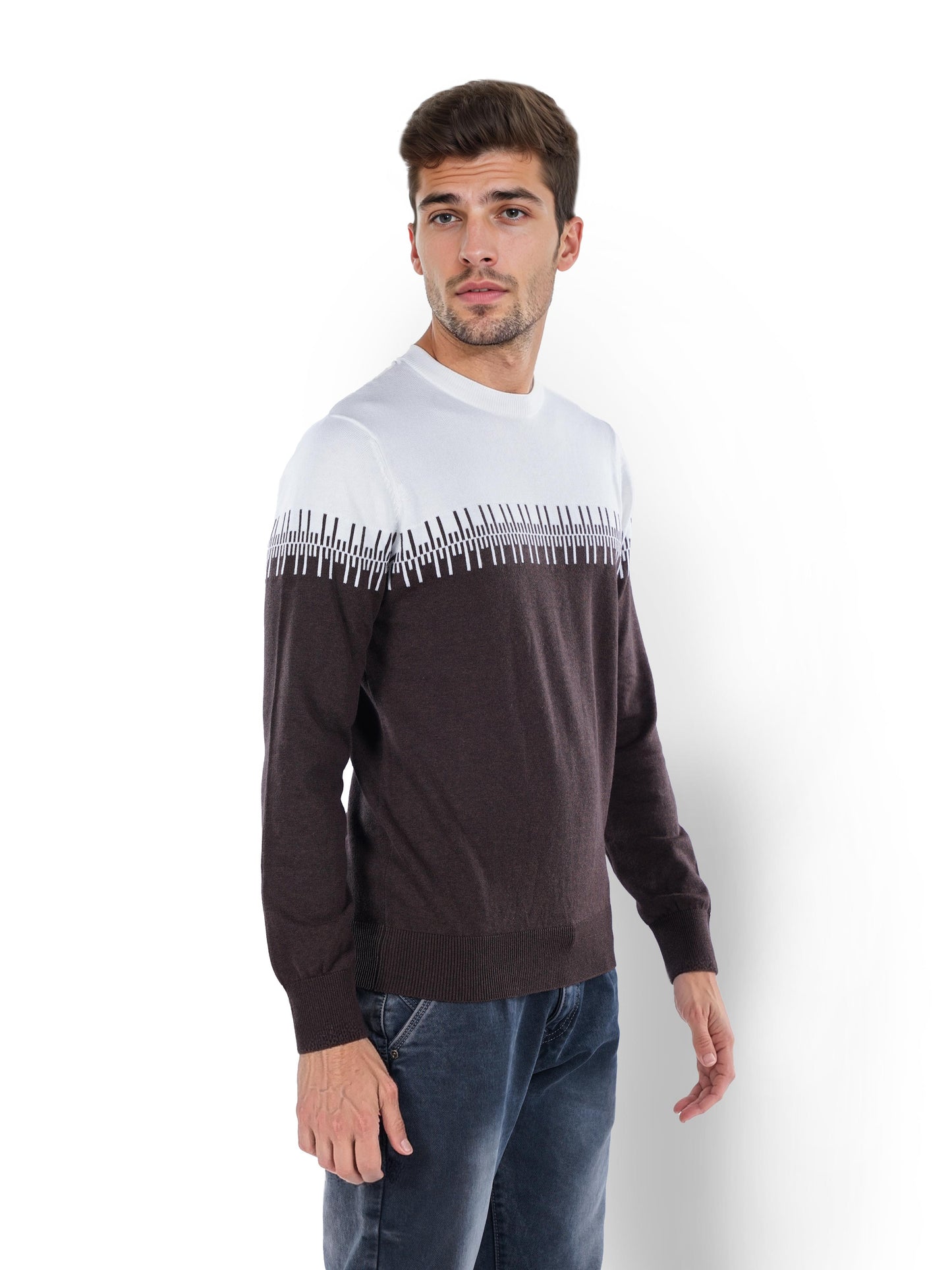 Brown Colourblock Cotton Sweater