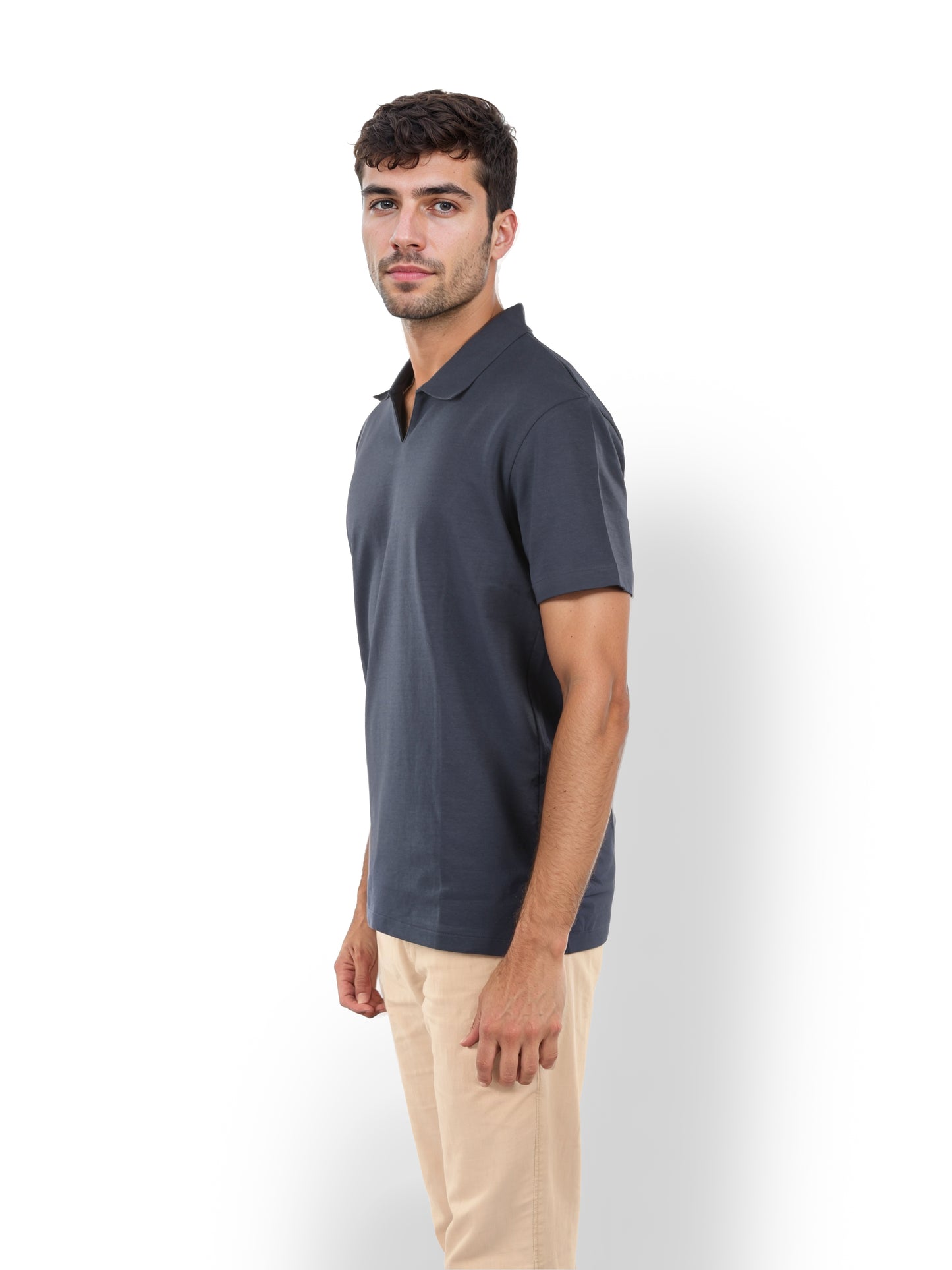 Navy Blue Solid Cotton Polo