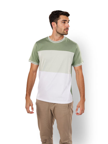 Green Colourblock Cotton T-shirt