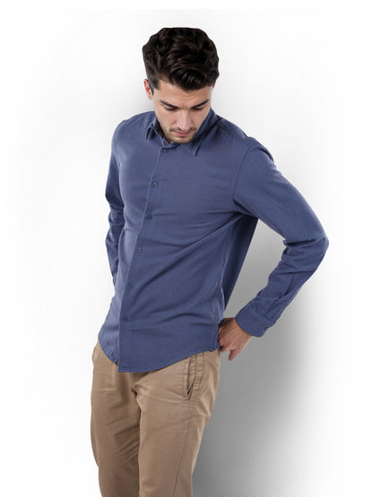 Blue Solid Cotton Shirt