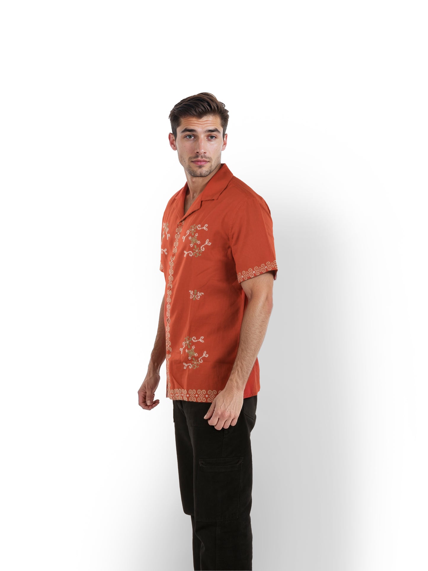 Red Embroidered Linen Shirt