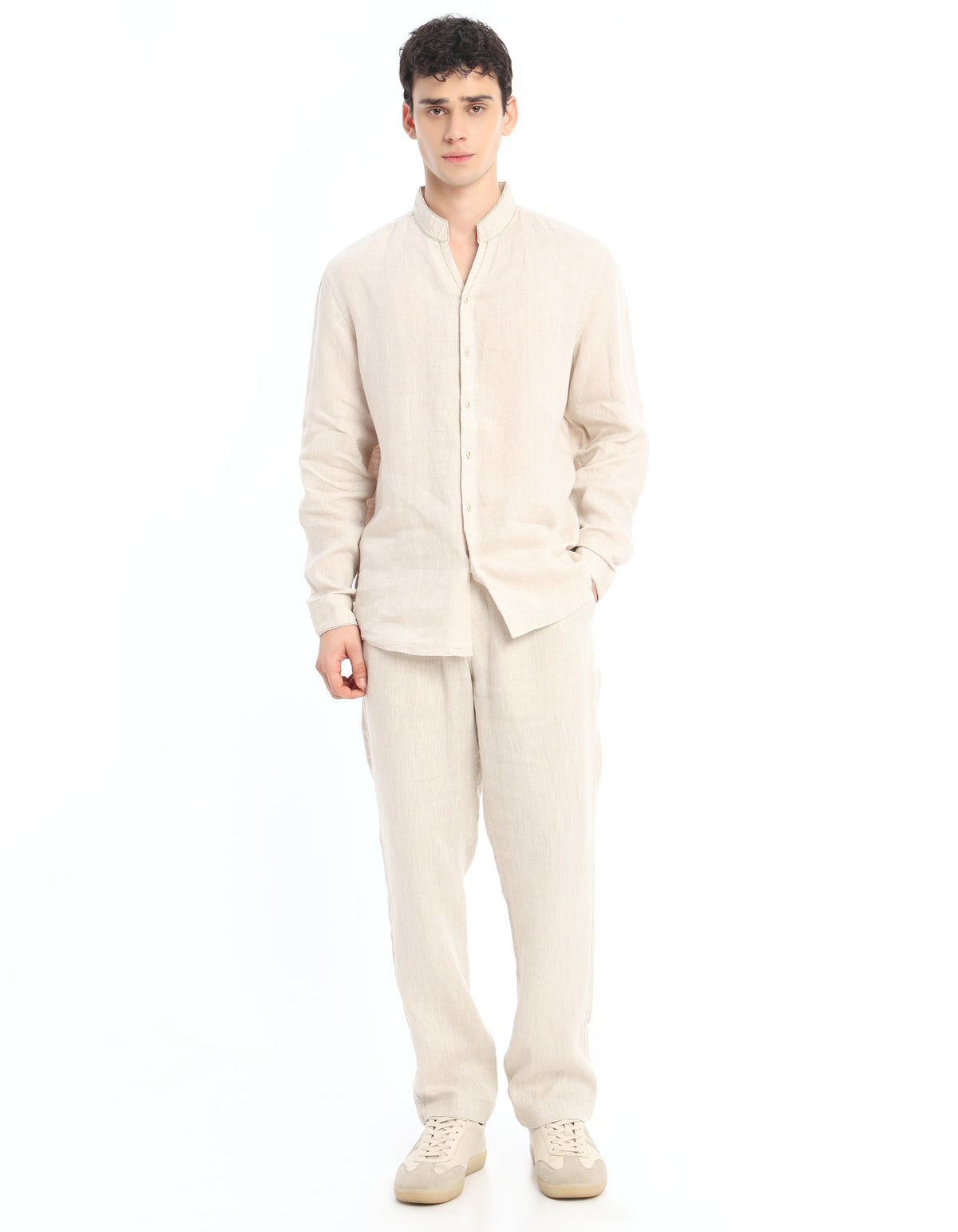 Regular Fit 100% Linen Solid Shirts - Cream