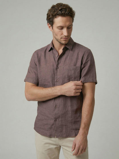 Celio Mens Brown Solid Regular Fit Linen Shirts