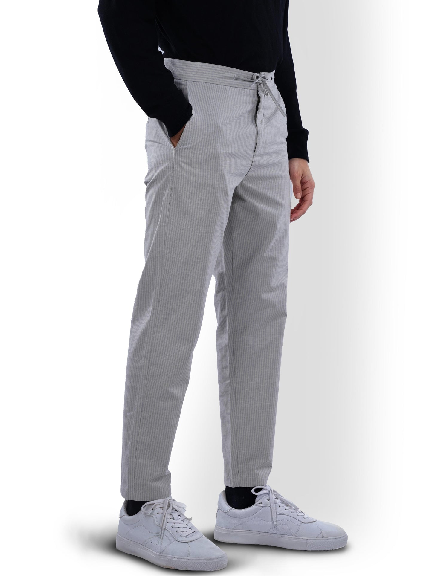 Blue Slim Fit Linen Pants