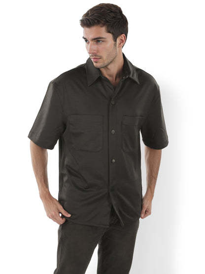 Black Solid Polyester Shirt