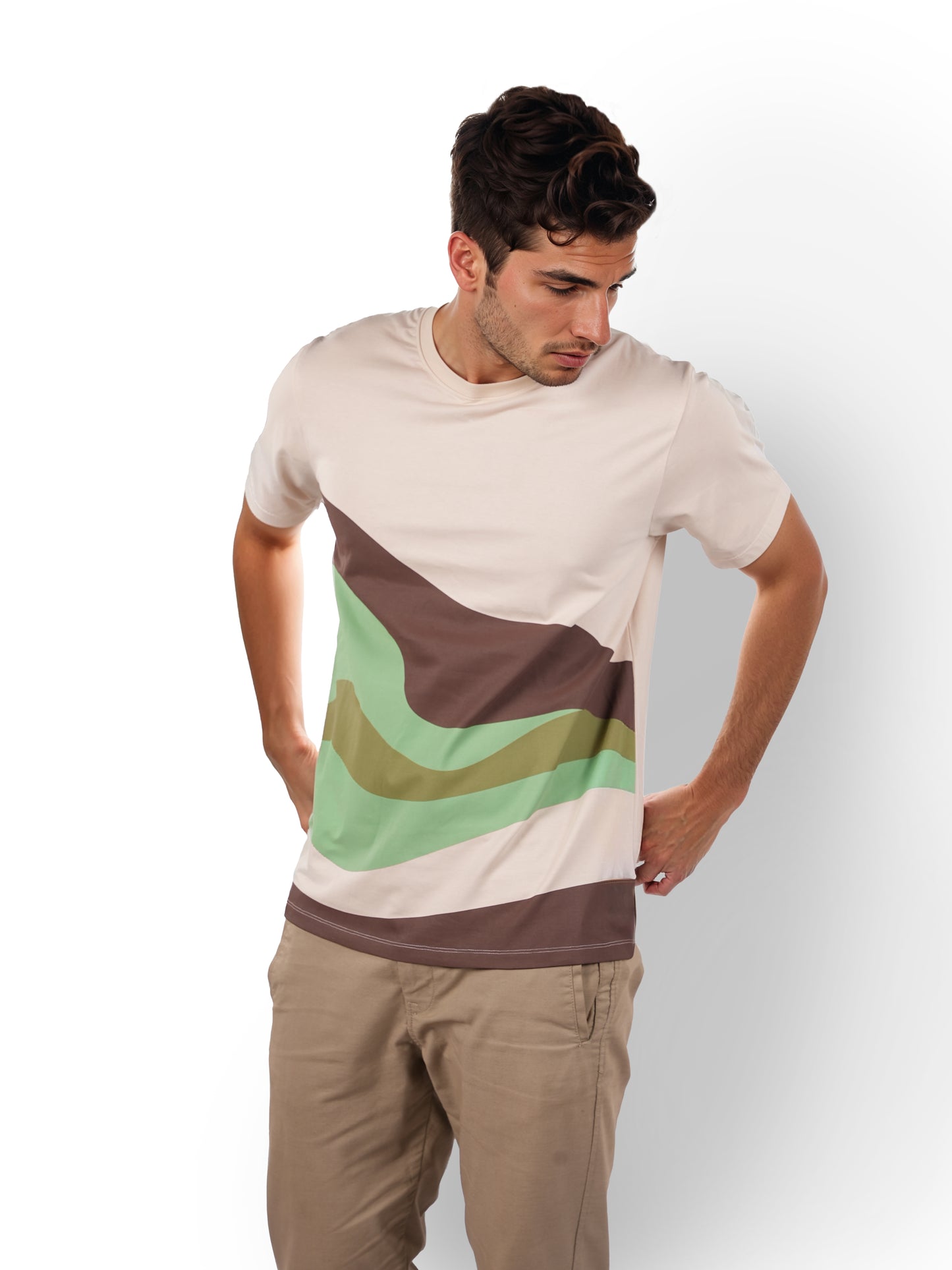 Beige Colourblock Cotton T-shirt