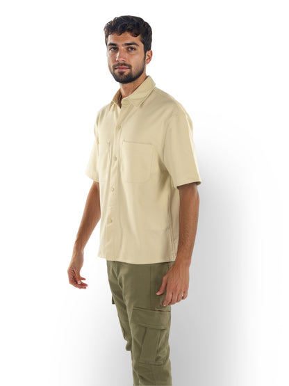 Beige Solid Polyester Shirt