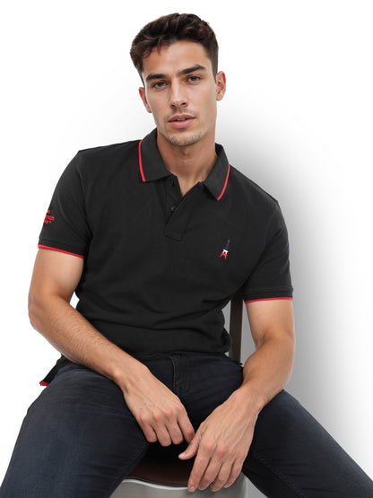 Black Solid Cotton Polo