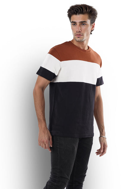 Black Colourblock Cotton T-shirt