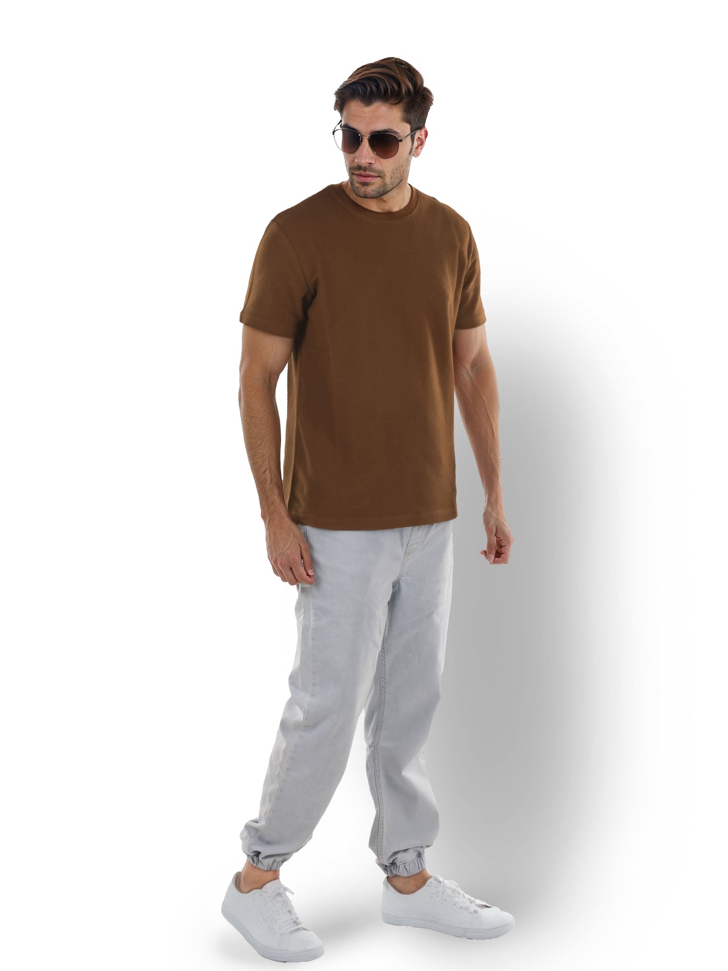 Brown Solid Cotton T-Shirt