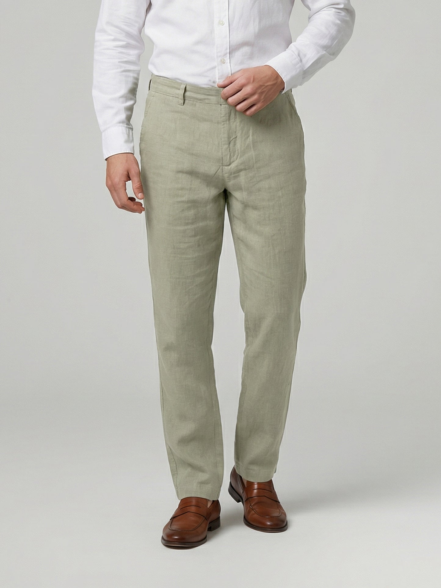 Celio Mens Green Solid Straight Fit Linen Casual Trouser