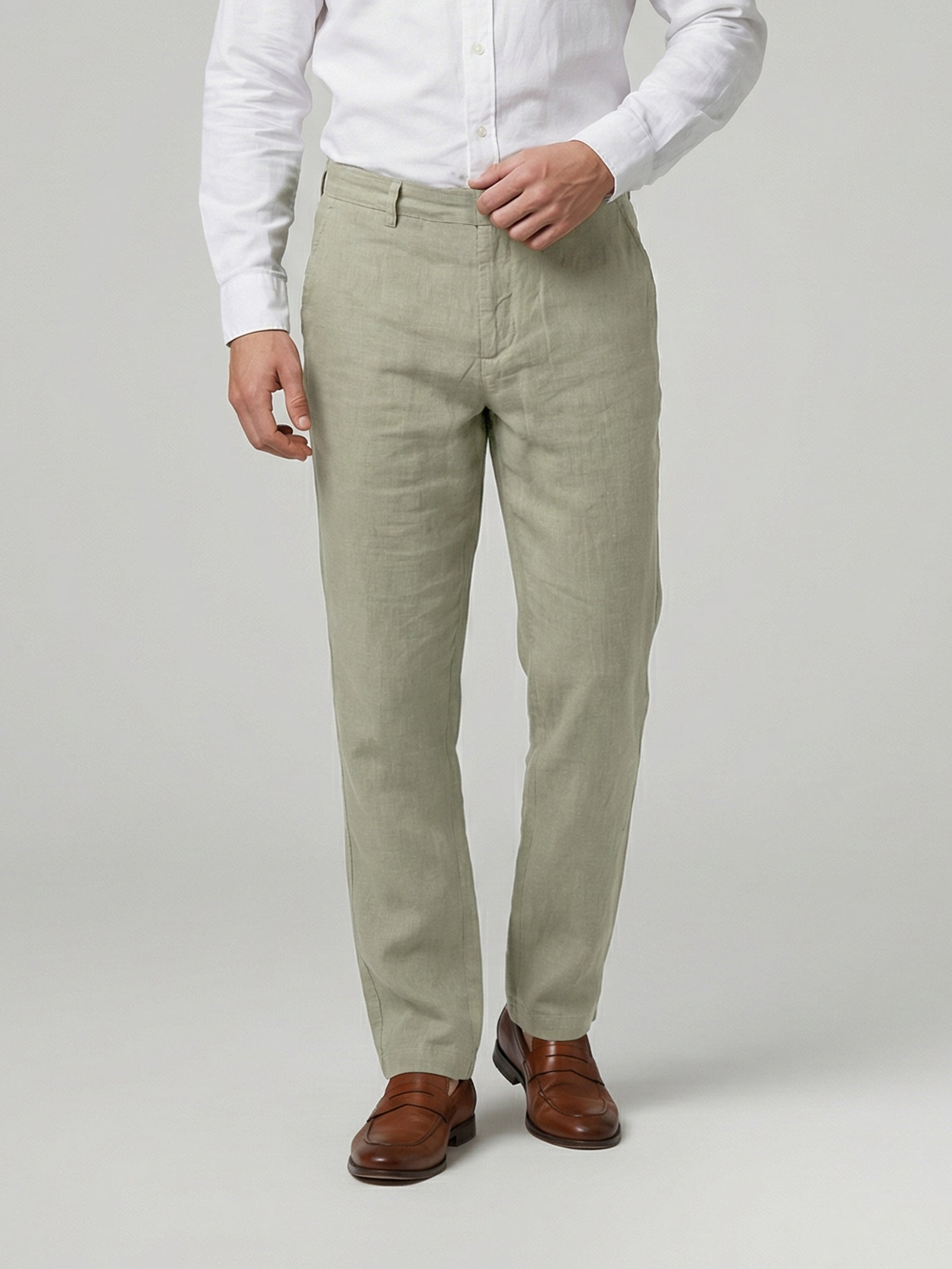 Celio Mens Green Solid Straight Fit Linen Casual Trouser