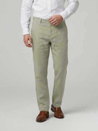 Celio Mens Green Solid Straight Fit Linen Casual Trouser