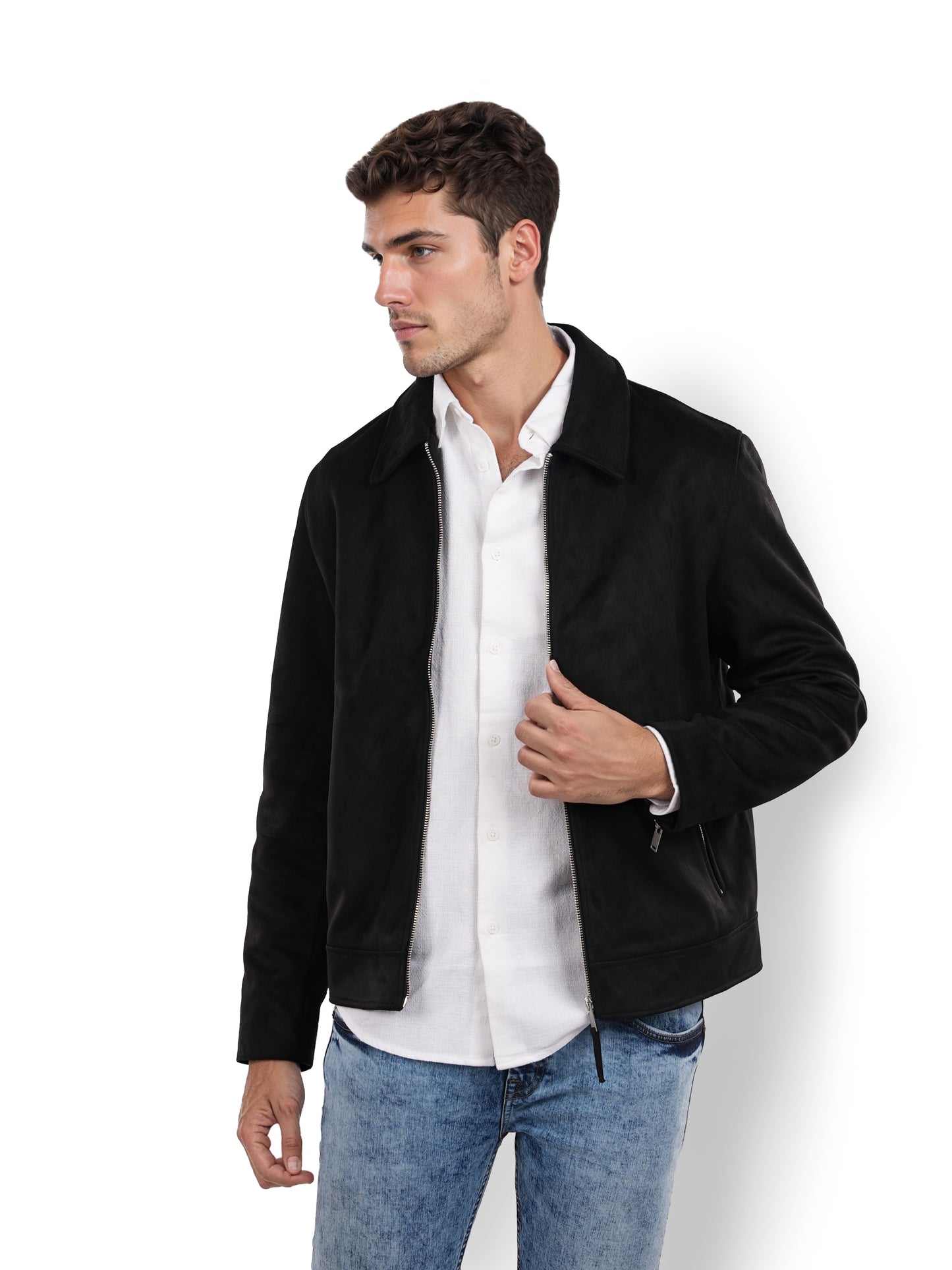 Black Solid Polyester Jacket