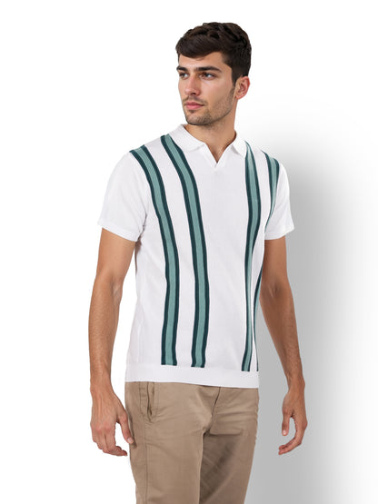 White Striped Cotton Polo