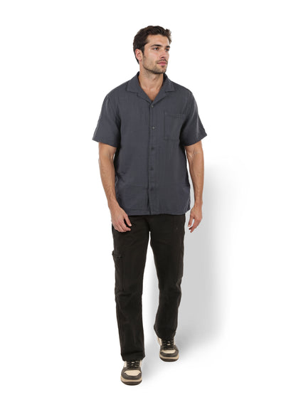 Navy Blue Solid Cotton Shirt