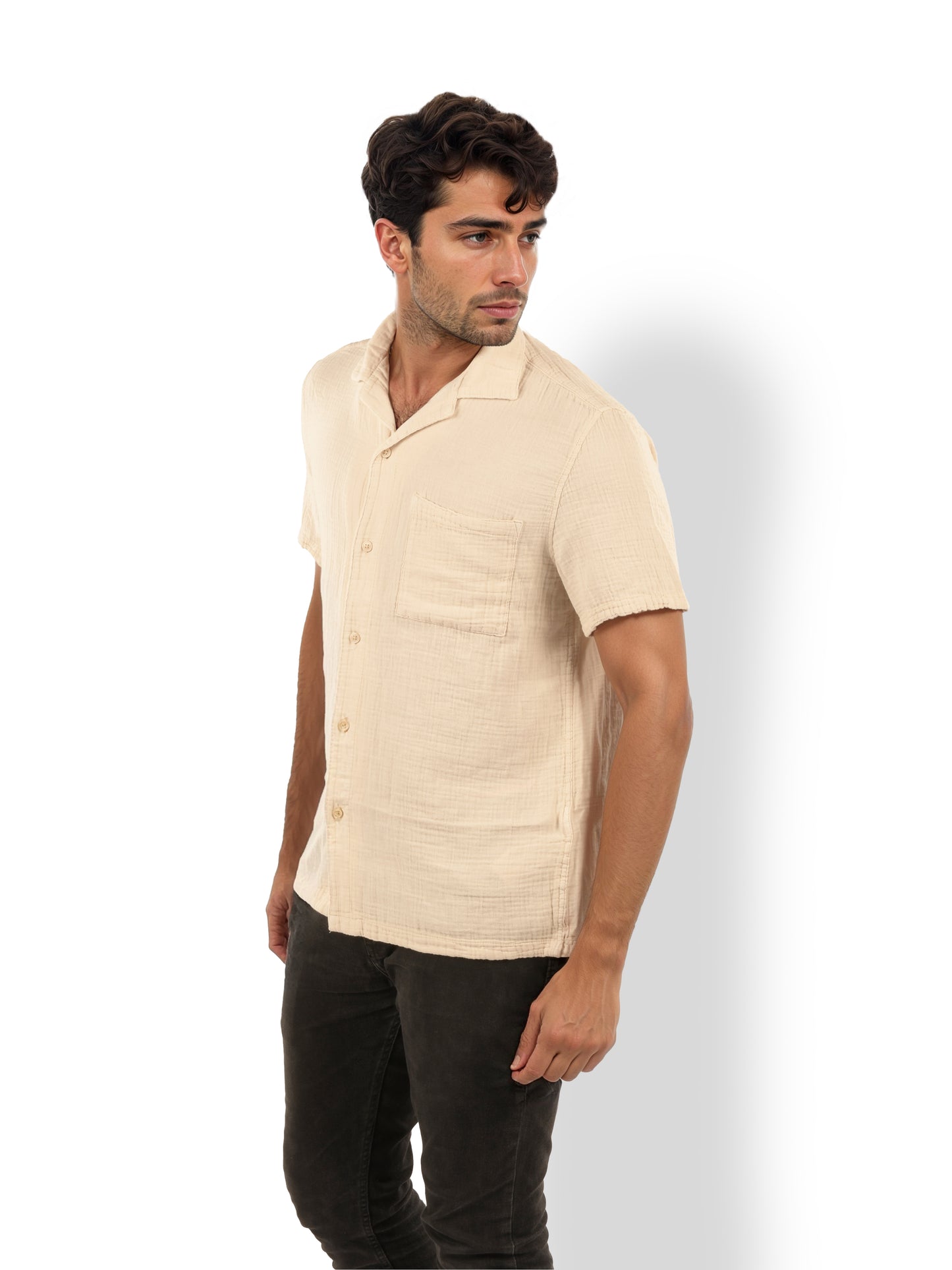 Beige Solid Cotton Shirt