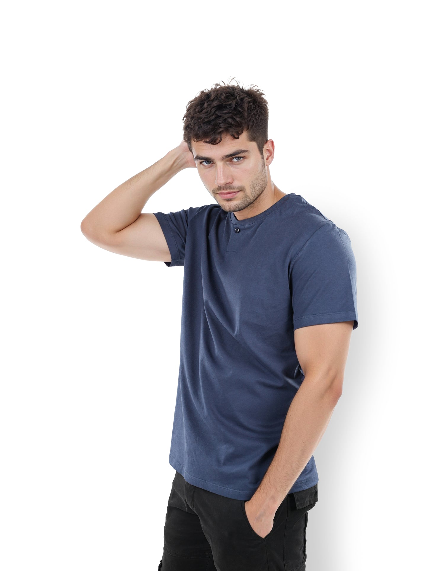 Navy Blue Solid Cotton T-shirt