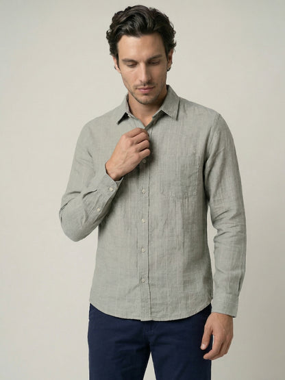 Celio Mens Khaki Solid Regular Fit Linen Shirts