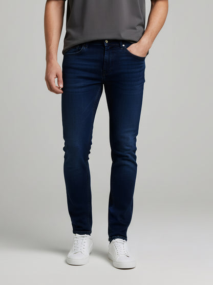 Celio Mens Blue Knit | Dobby Slim Fit Cotton Jeans