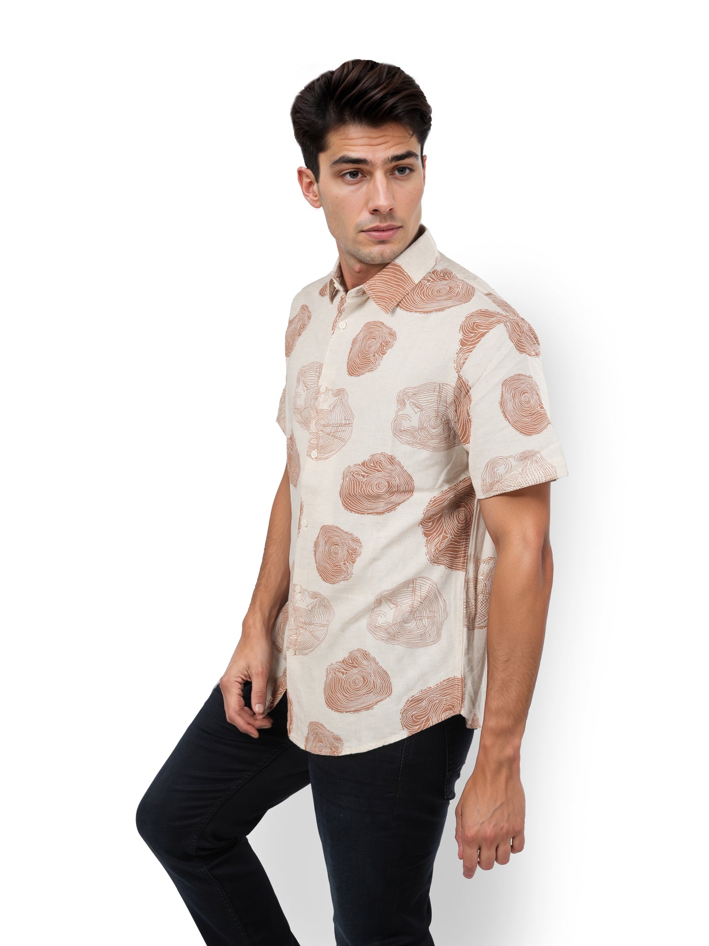 Beige Printed Viscose Shirt