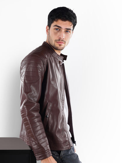 Brown Solid Polyamide Jacket