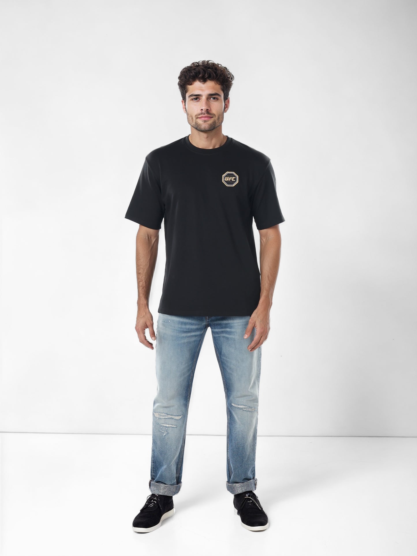 UFC - Black Printed Oversized Cotton Blend T-shirt