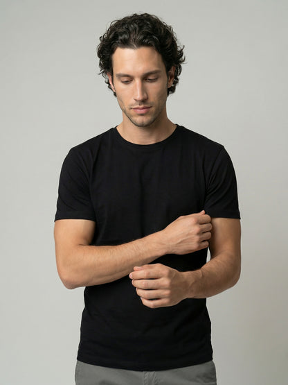 Celio Mens Black Solid Slim Fit Cotton T-Shirts