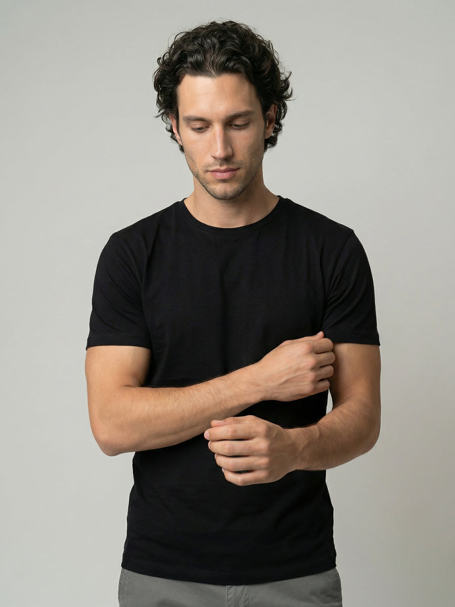 Celio Mens Black Solid Slim Fit Cotton T-Shirts