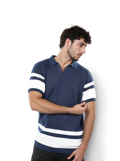 Blue Striped Cotton Polo