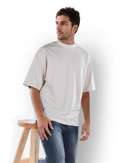 Celio* Solid Oversized Cotton Off White T-Shirt