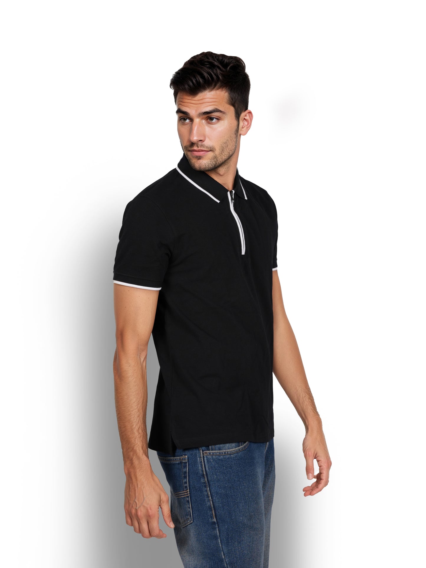 Black Solid Cotton Polo