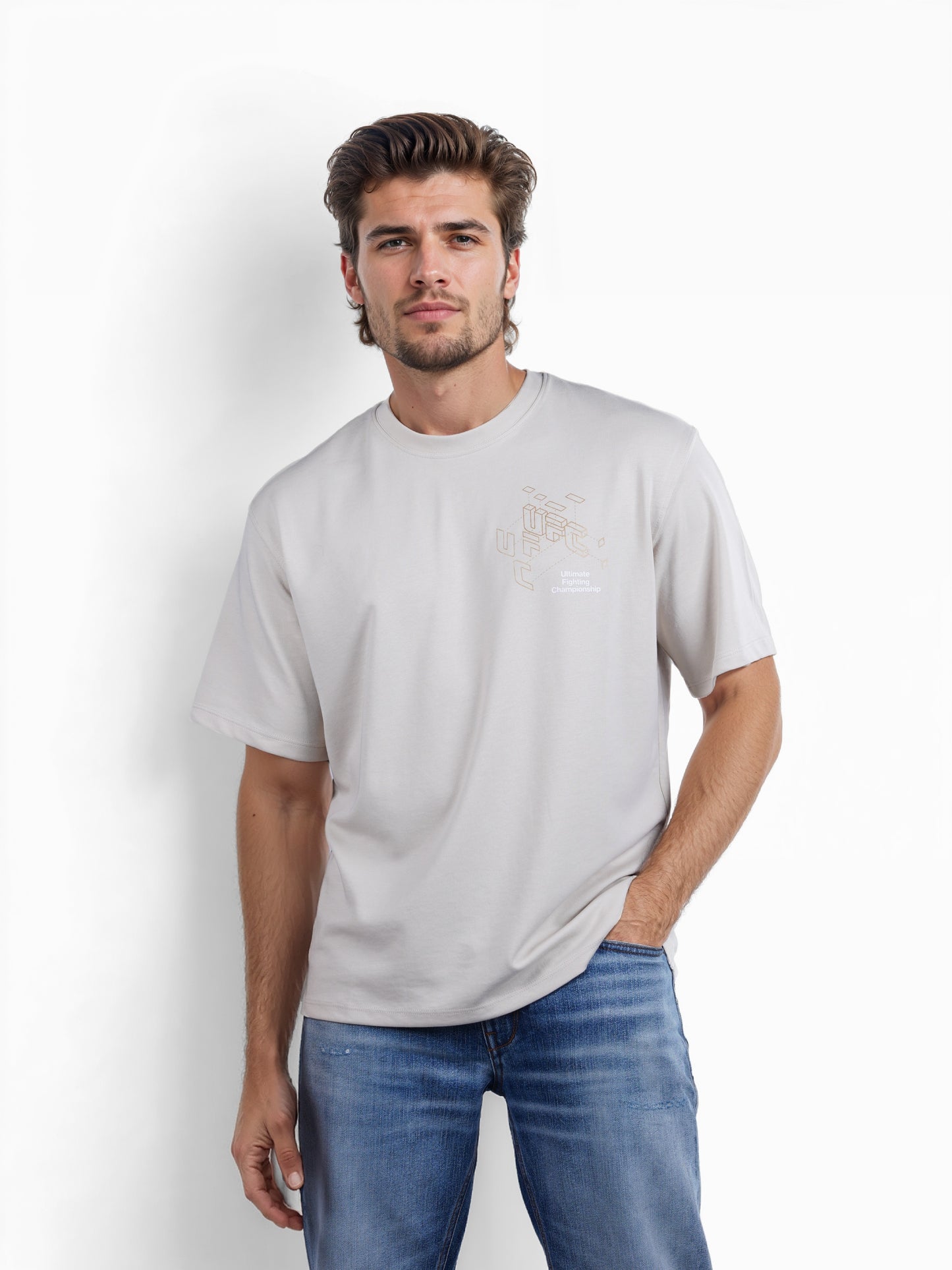 UFC - Beige Printed Oversized Cotton T-shirt