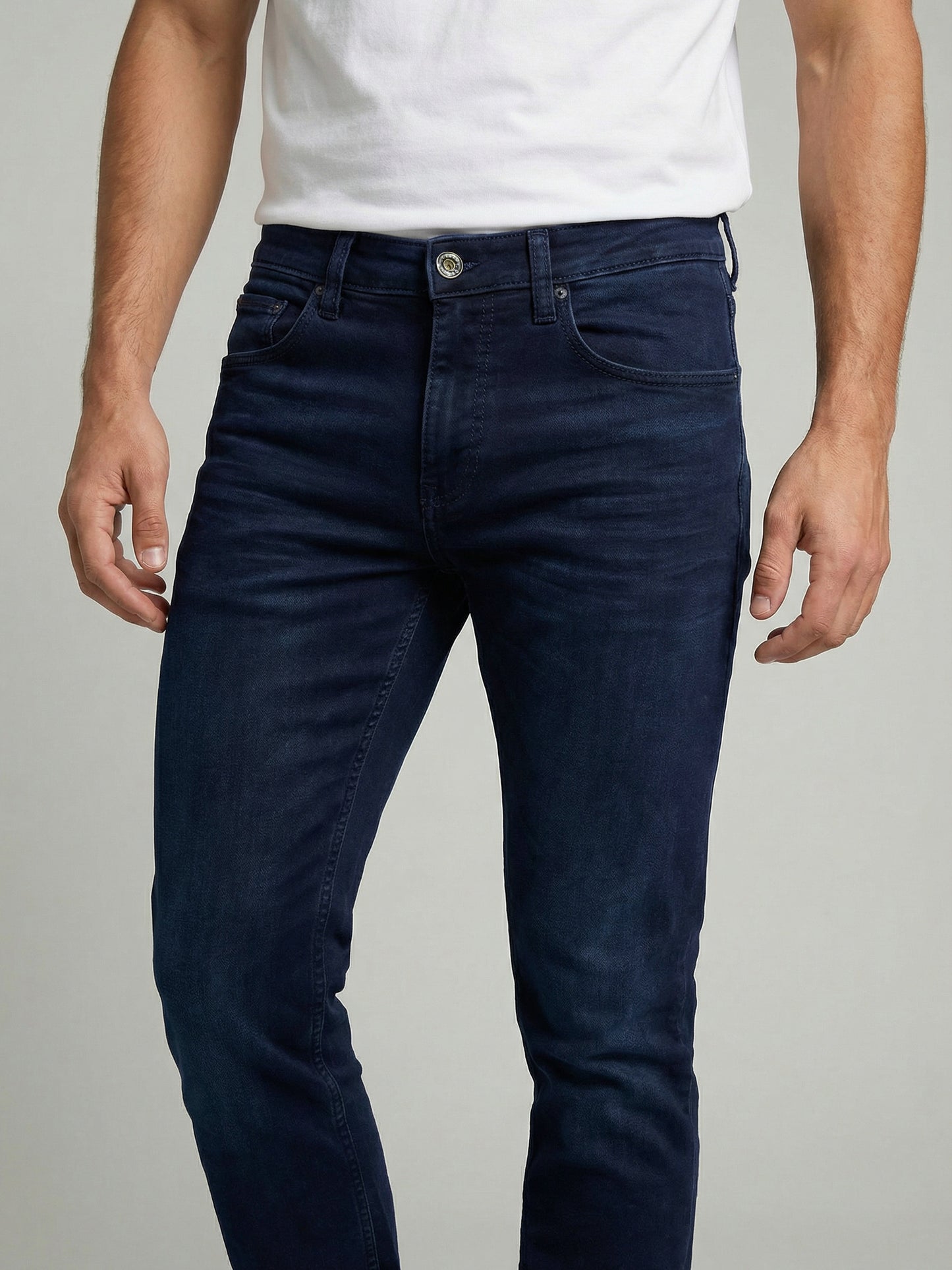 Celio Mens Blue Dobby Slim Fit Cotton Jeans