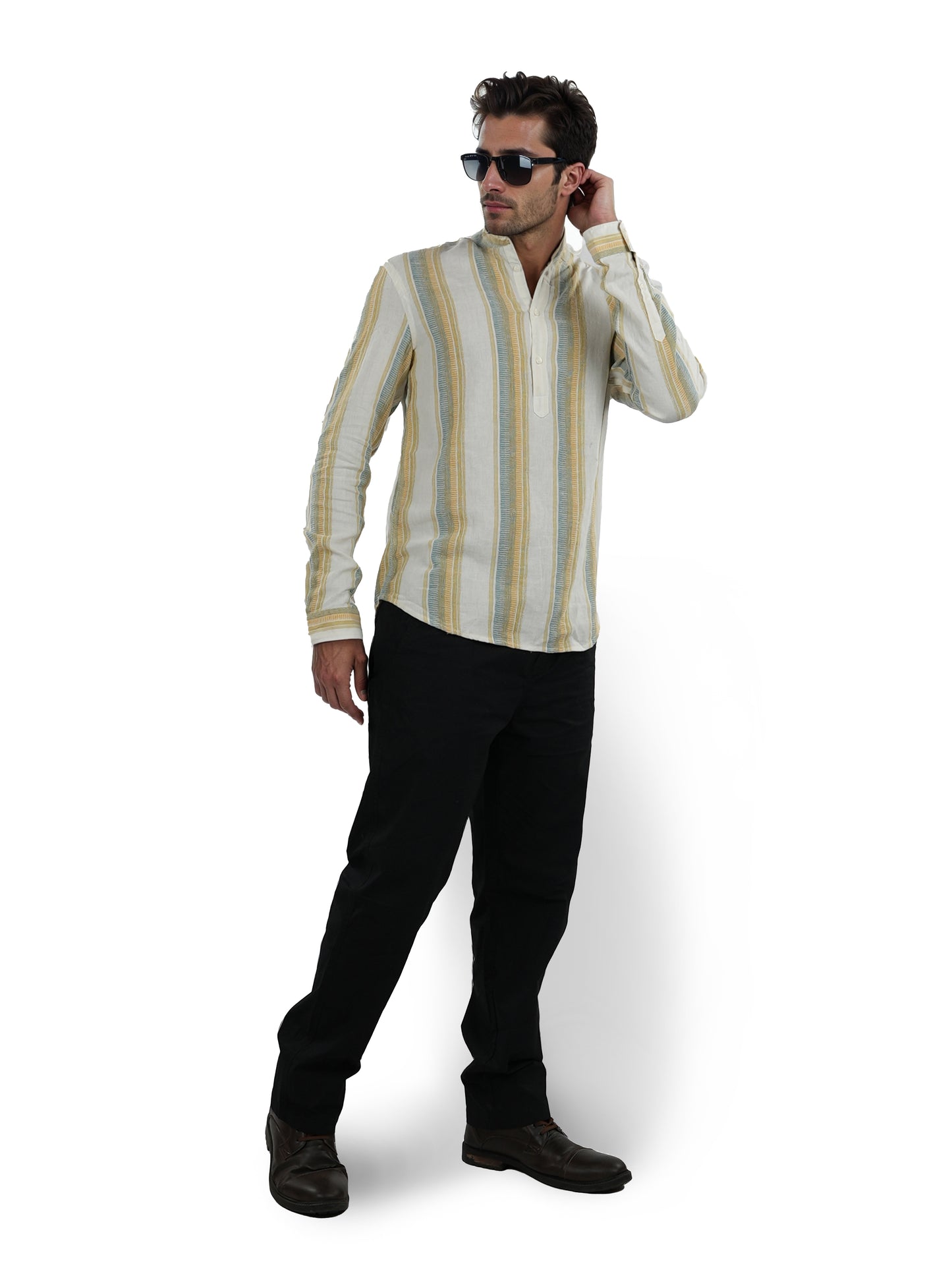 Beige Striped Cotton Shirt