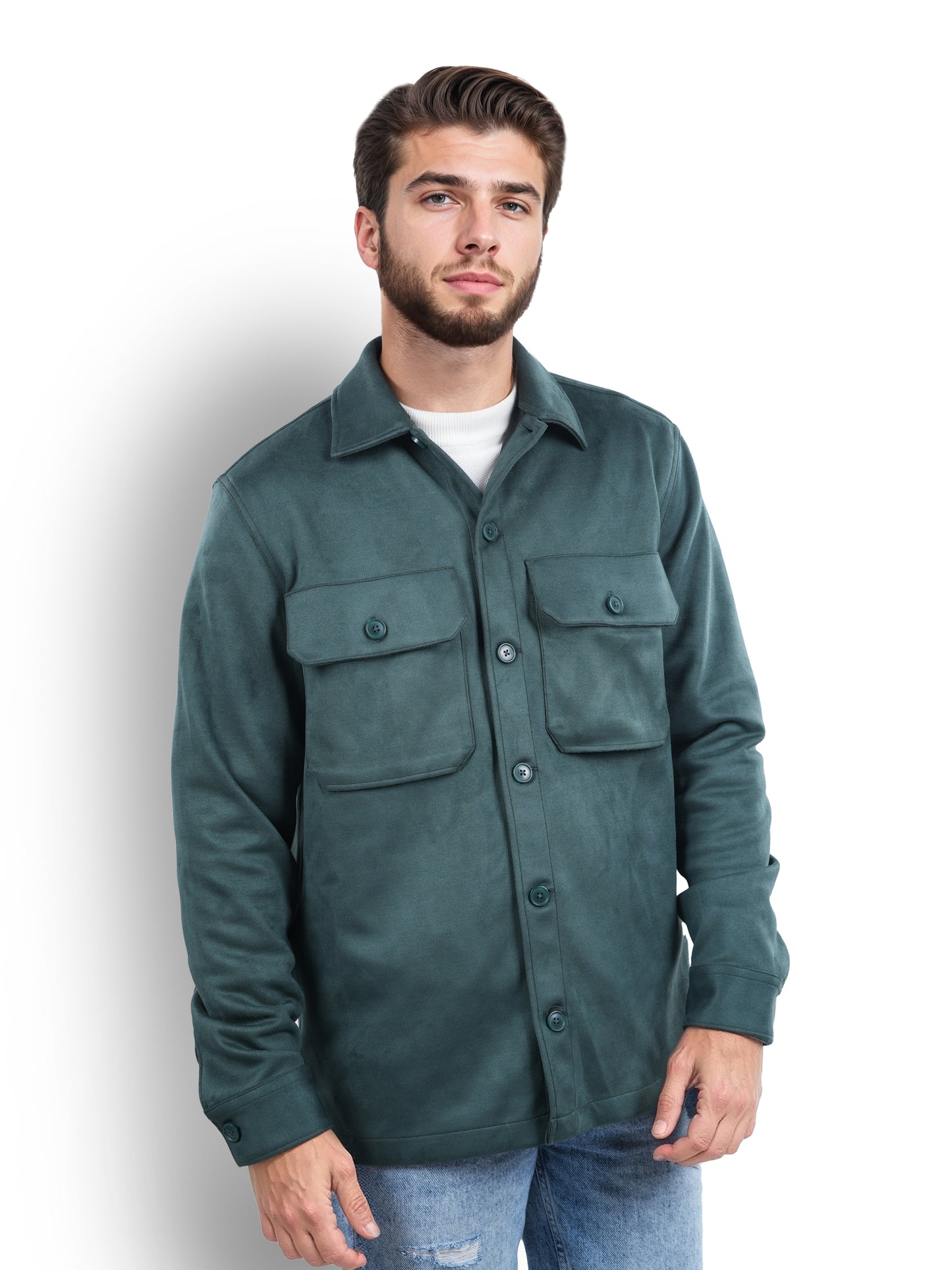 Green Solid Polyester Jacket