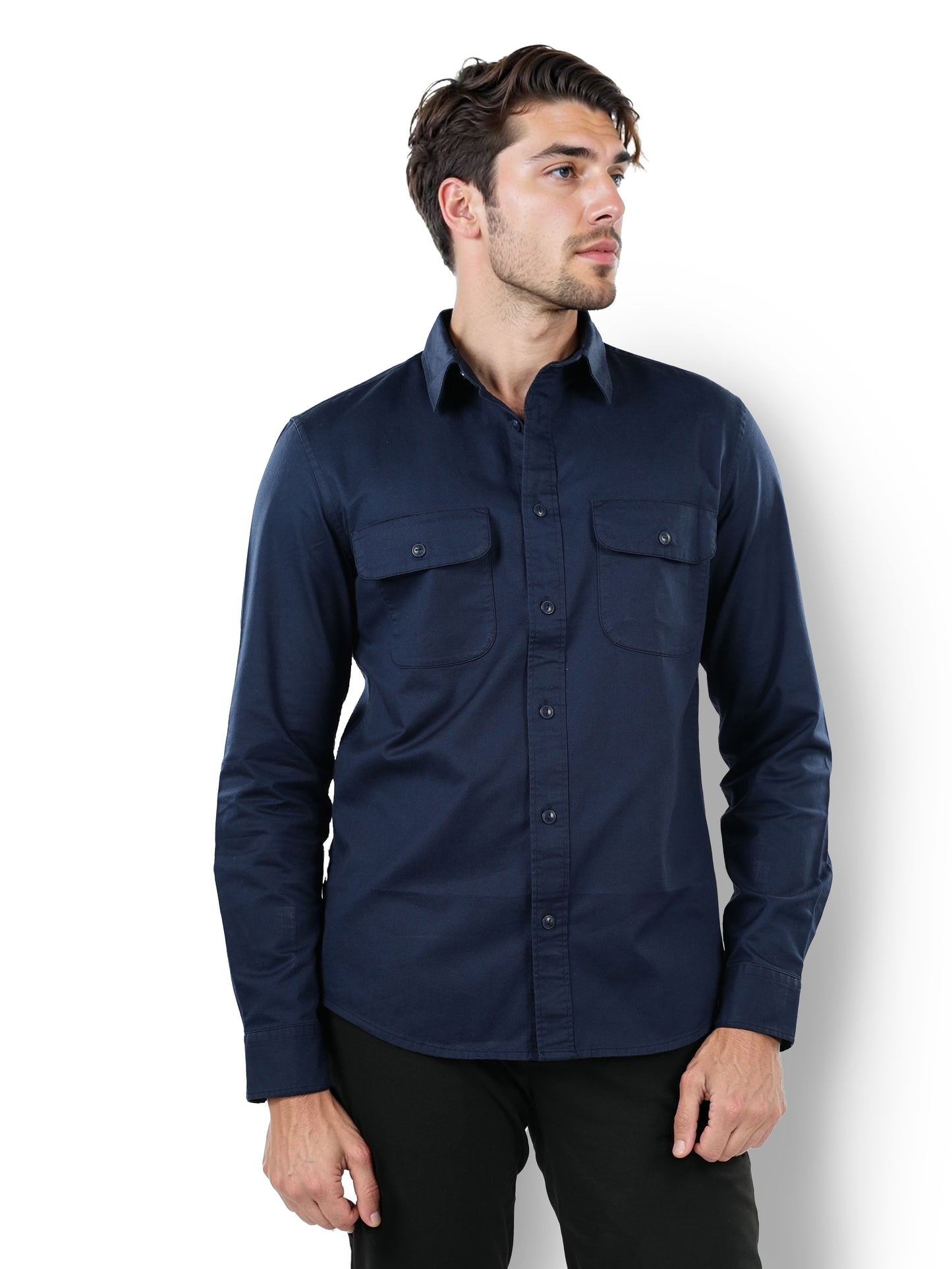 Navy Blue Solid Cotton Shirt