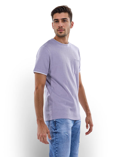 Celio* Solid Straight Fit Cotton Purple T-Shirt